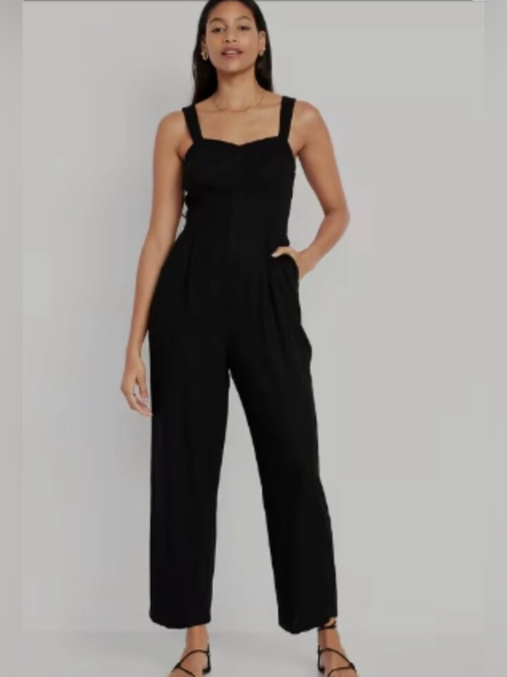 Old Navy Women’s Black Linen Bpend Wide-Leg Jumpsuit-size XL-like new